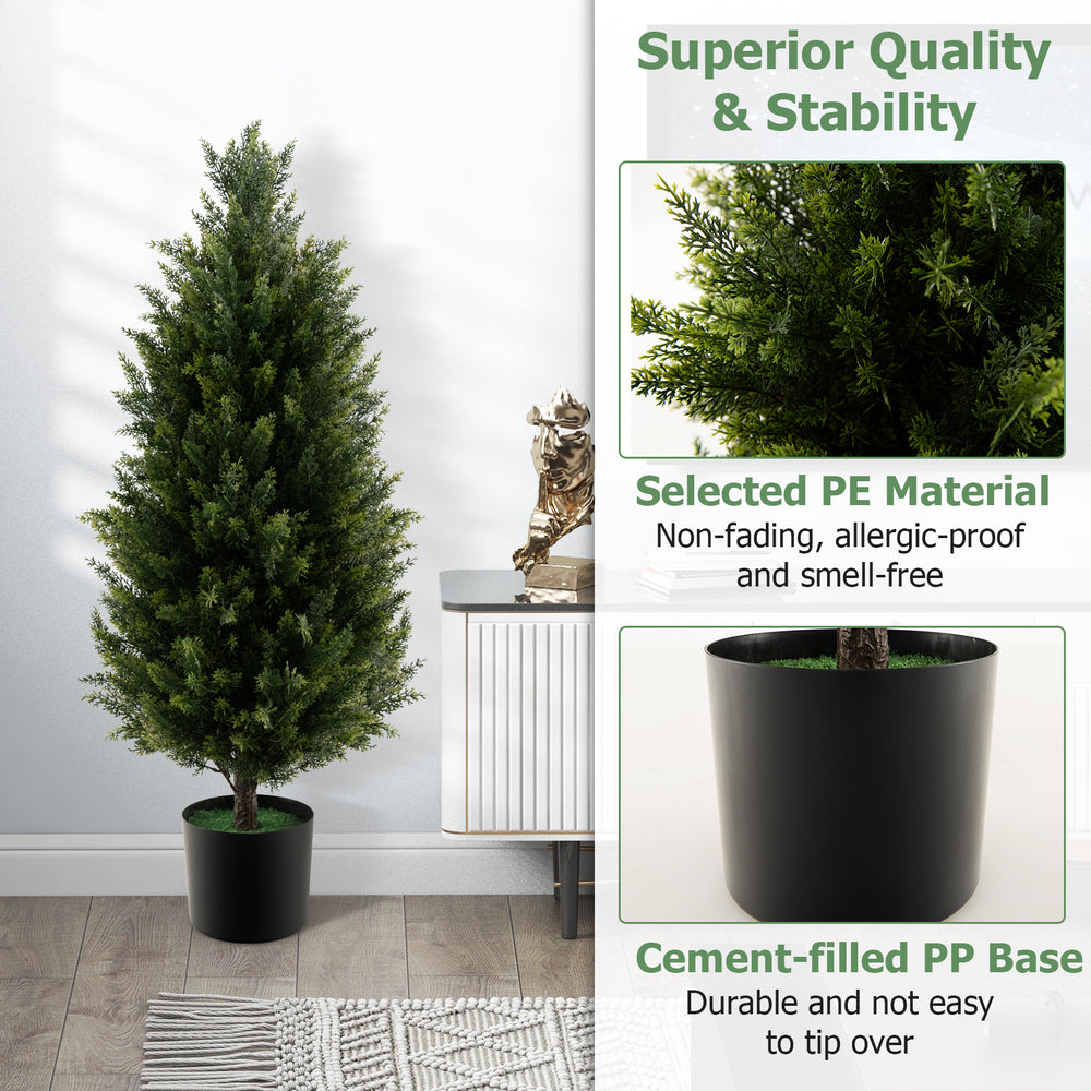 3 feet artificial topiary cedar tree with dense cypress leaves and cement-filled pot, perfect for home decor.