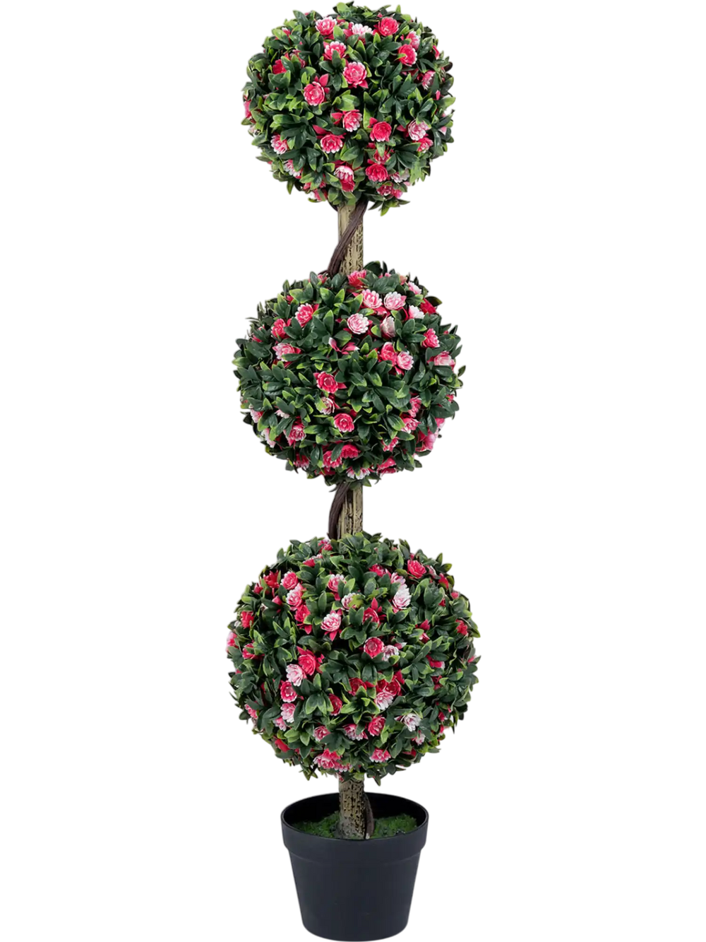 43.5" Artificial Triple Ball Rose Topiary Tree with Lifelike Blooms and Green Leaves