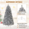 6FT artificial Xmas tree with silver tinsel leaves, 385 branch tips, and warm white LED lights for festive decoration.