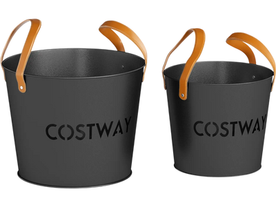 Costway Metal Coal Ash Bucket Set 11.5 Gal & 8.5 Gal Fireplace Fire Pit 92033073 New