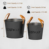 Set of 2 metal ash buckets with leather handles, 11.5 Gal and 5.8 Gal capacities, ideal for fireplaces and fire pits.