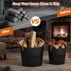 Set of 2 metal ash buckets with leather handles, 11.5 Gal and 8.5 Gal, ideal for fireplaces and fire pits.