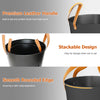 Close-up of the ash bucket's premium leather handle, showcasing its stackable design and smooth rounded edge for safety.