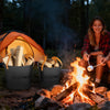 Metal ash bucket set with leather handles, perfect for storing logs and coals by the fireplace or fire pit.