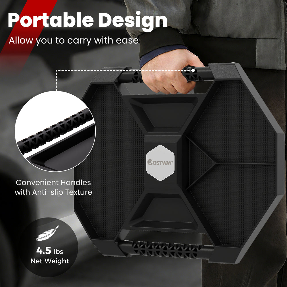Portable automotive tool creeper with anti-slip handles, 4 compartments, and lightweight design for easy transport.