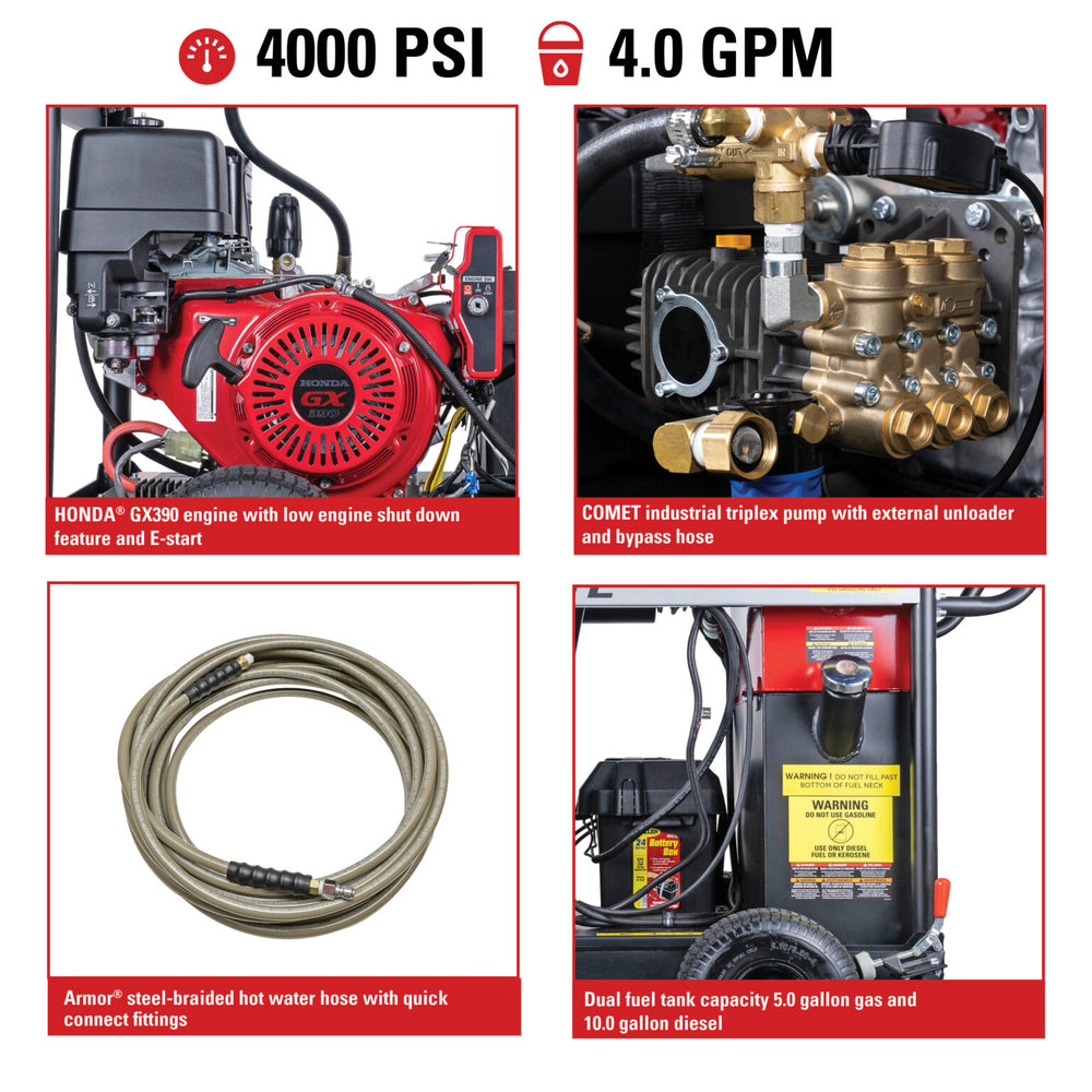 Simpson BB65106 Big Brute Pressure Washer Hot Water 4000 PSI 4 GPM Honda GX390 Electric Start New