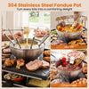 304 stainless steel fondue pot with hot oil and chocolate, perfect for 8 people, ideal for family meals and celebrations.