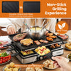 BBQ grill with fondue pot set features a double-sided grill plate, removable mini pans, and serves up to 8 people.