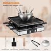 BBQ grill with fondue pot set for 8 people, featuring stainless steel pot, adjustable thermostats, and non-stick grilling pans.