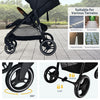 Lightweight black infant stroller with 5-point harness, adjustable backrest, and anti-shock front wheels for versatile.