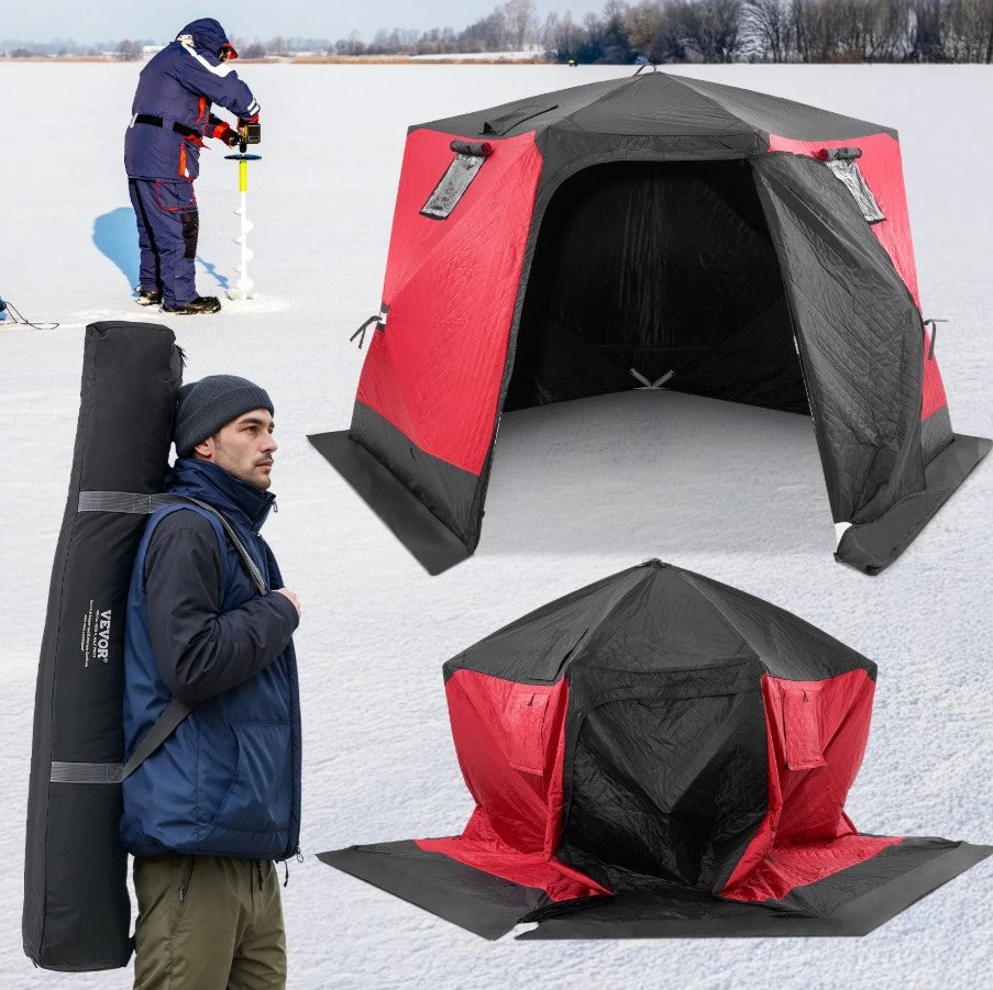 Vevor Pop-Up Insulated Ice Fishing Shelter Tent 6-8 Person New