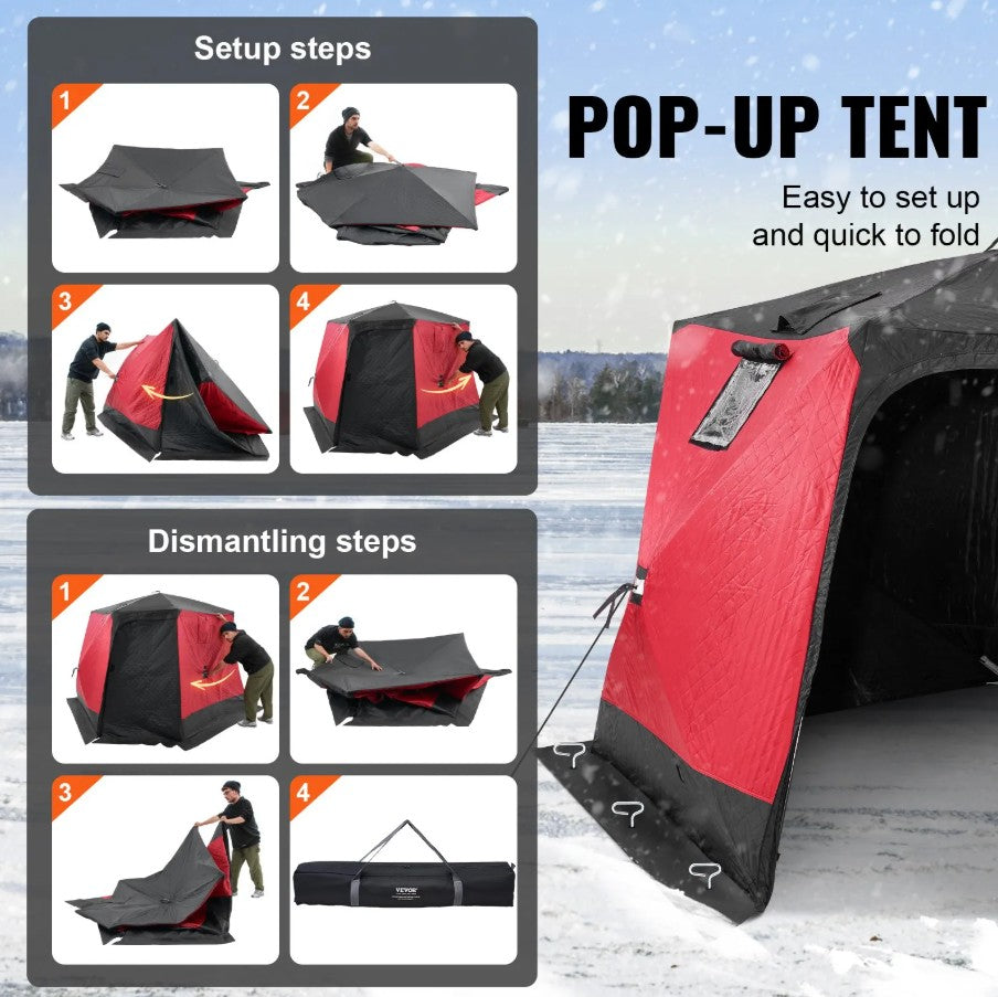 Vevor Pop-Up Insulated Ice Fishing Shelter Tent 6-8 Person New