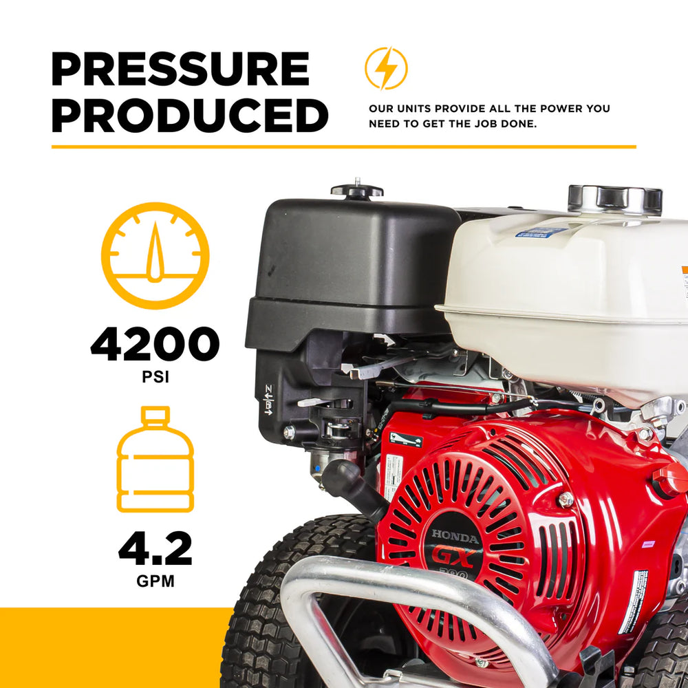 BE Pressure Washer Cold Water 4,200 PSI 4.2 GPM Honda GX390 Engine Steel Frame B4213HACS New