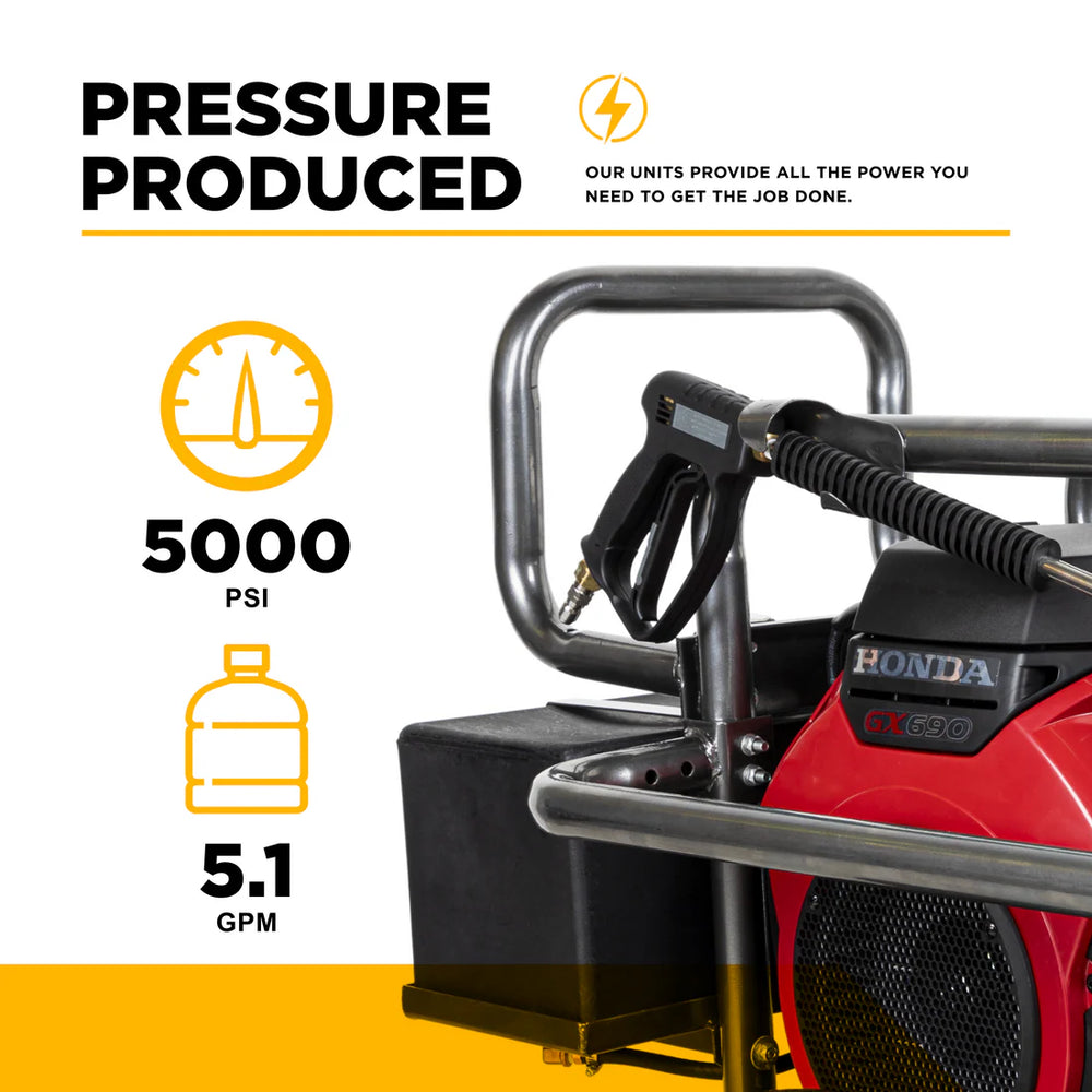 BE Pressure Washer Cold Water 5000 PSI 5 GPM Honda GX690 Engine New
