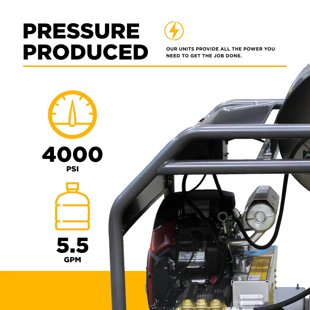 BE Skid Pressure Washer Hot Water 4,000 PSI 5.5 GPM Honda GX690 Electric Start AR Pump New