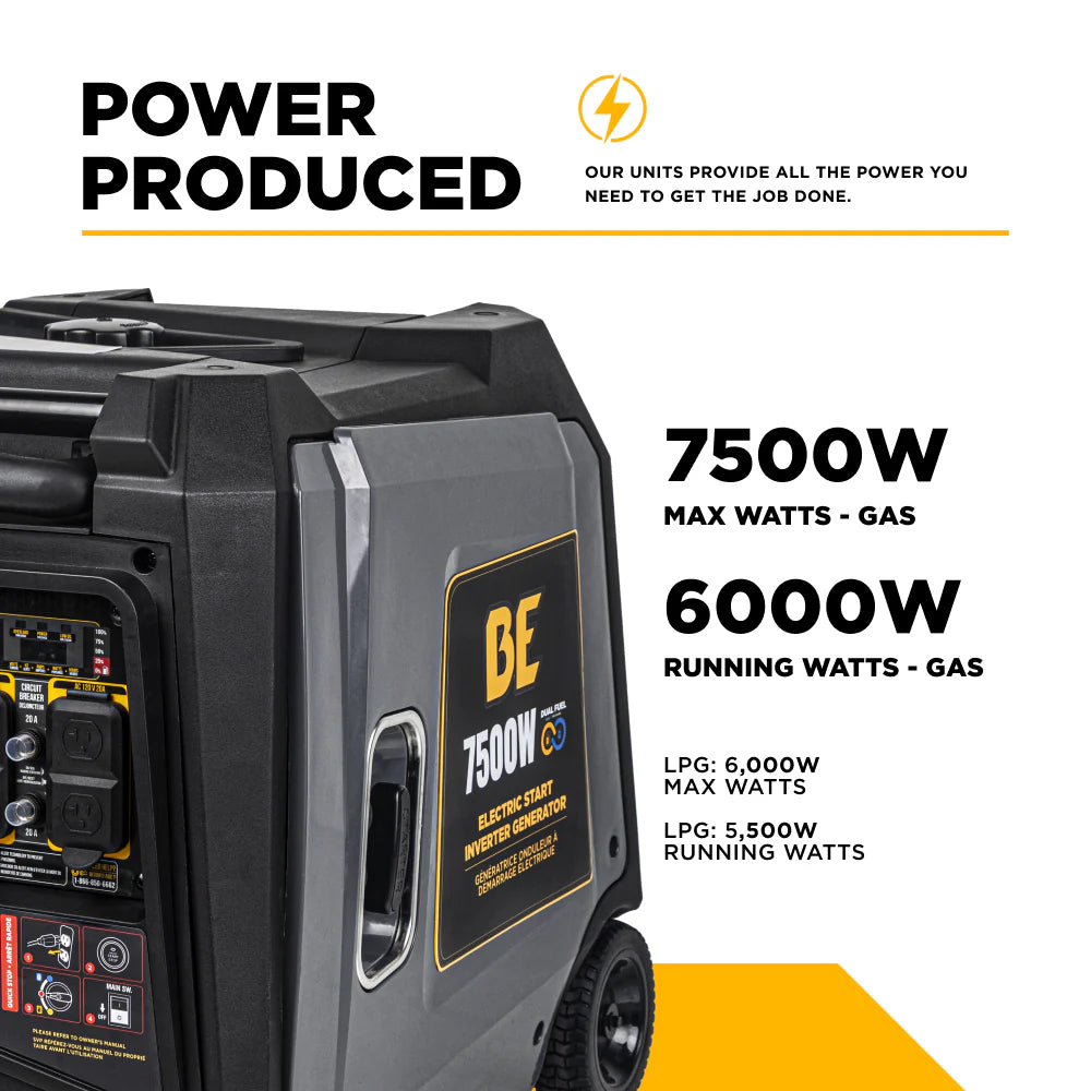 BE 6000W/7500W Digital Inverter Generator Dual-Fuel Gas Propane Powerease Engine Electric Start New