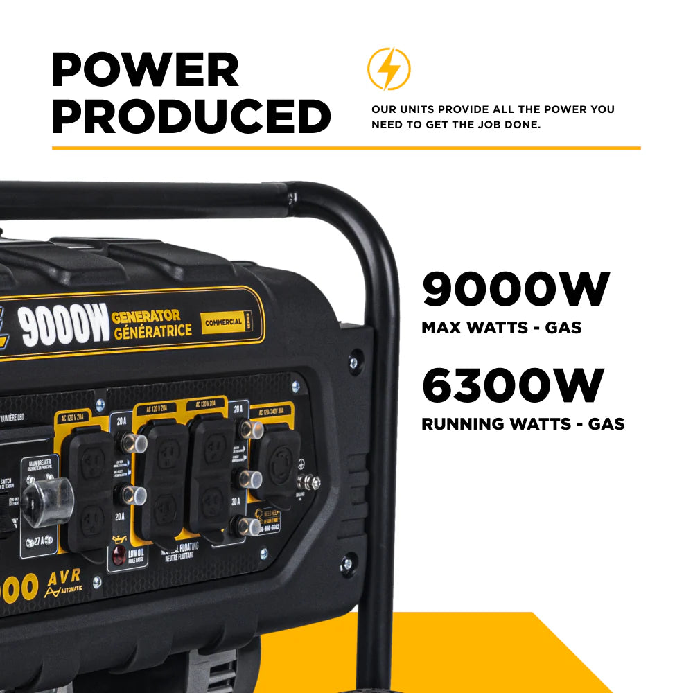 BE 6300W/9000W Generator Gas Powerease Engine Electric Start CO Detect 120/240V New