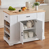 Vevor Kitchen Island Cart 46.1" Solid Rubberwood Top Breakfast Bar with 5 Adjustable Shelves and 3 Drawers White New