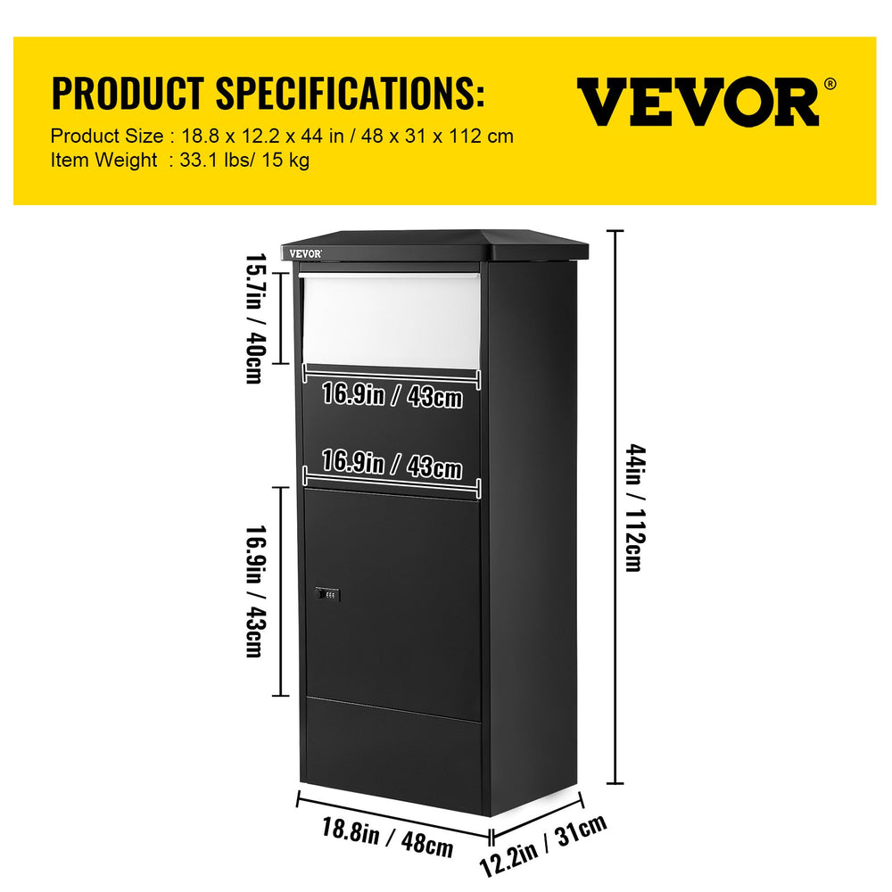 Vevor Package Delivery Box 18.9"x12"x44"  Galvanized Steel with Coded Lock and Tamper Resistant Drop Slot New