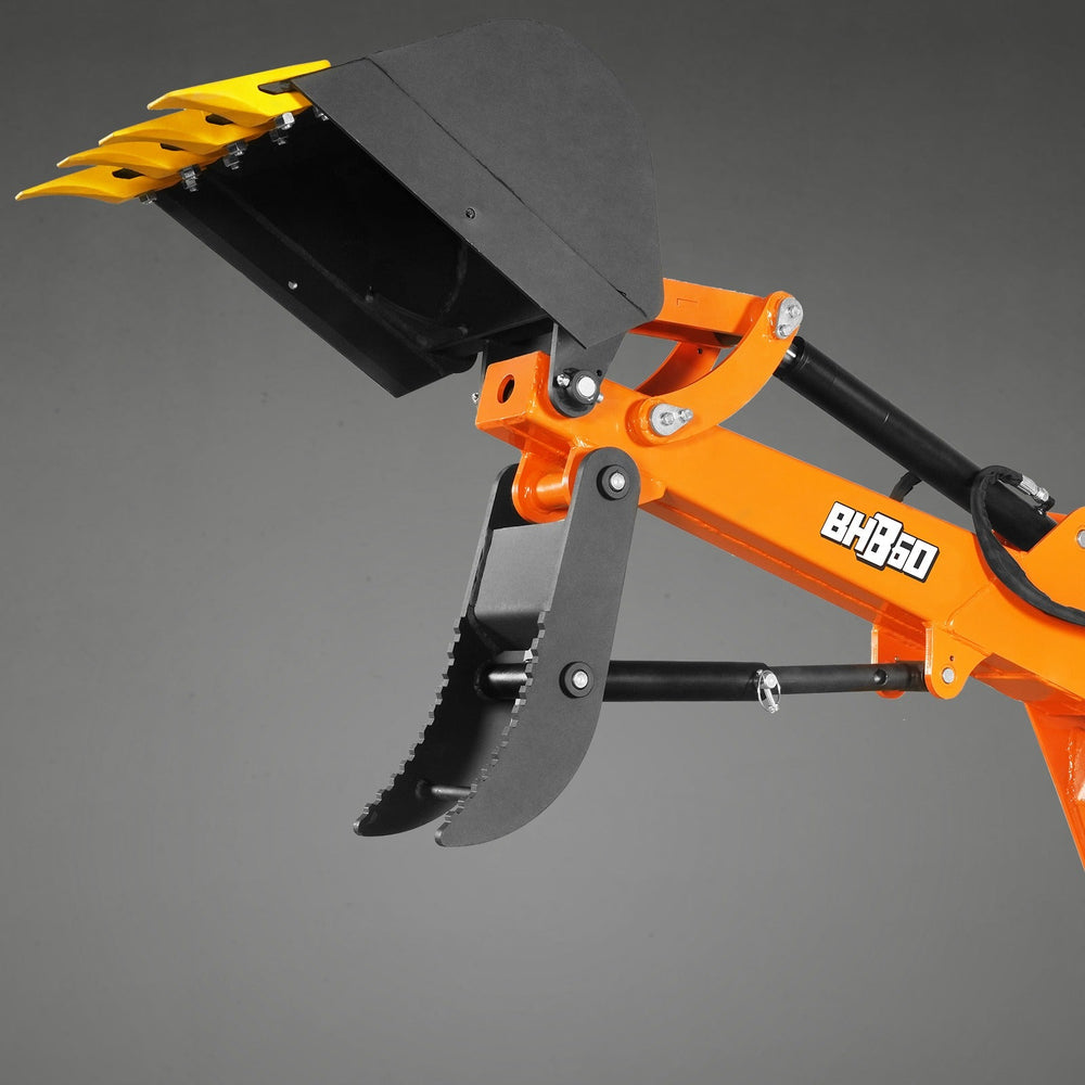 9' Tractor Backhoe Attachment with Mechanical Thumb,  15" Bucket,  ISO/SAE Switchable Controls,  Self-Contained Hydraulic System,  3 Point Hitch Cat.1 & 2,  25-100 HP,  BH860M