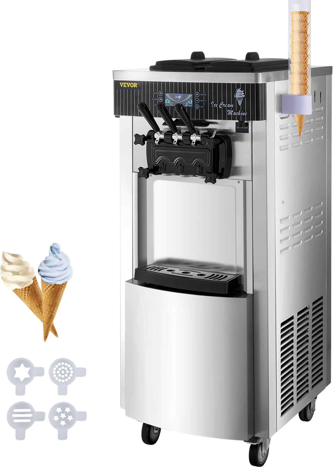 Vevor Ice Cream Machine 5.3-7.4 Gal per Hour Soft Serve with LED Display Auto Clean 3 Flavors 2200W New