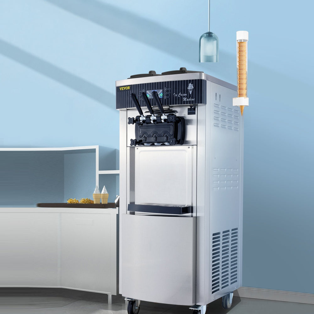 Vevor Ice Cream Machine 5.3-7.4 Gal per Hour Soft Serve with LED Display Auto Clean 3 Flavors 2200W New