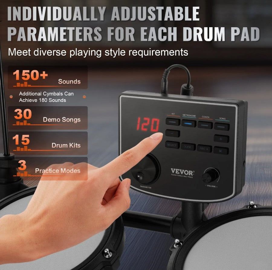 Vevor Electronic Drum Kit with 150 Sounds and Full Beginner Setup New