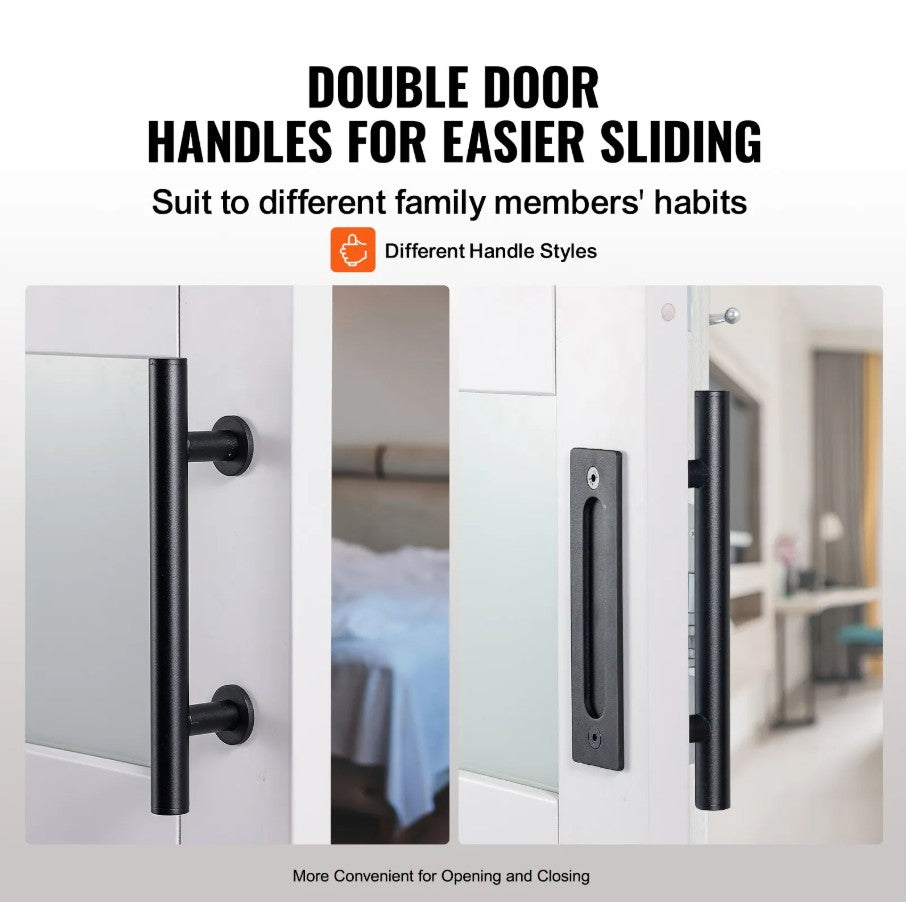 Vevor 42" x 84" Wood and Frosted Glass Barn Door Kit with Hardware New