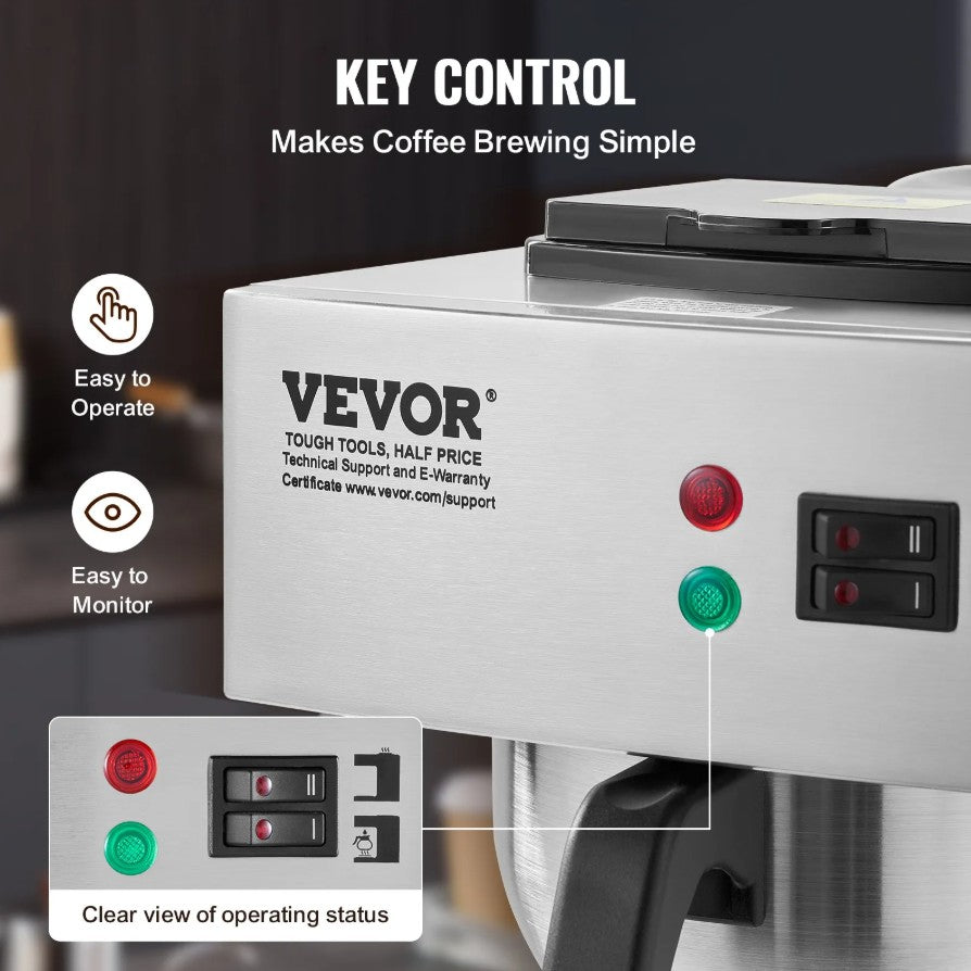 Vevor 12-Cup Commercial Drip Coffee Maker with 2 Warmers and Carafes New