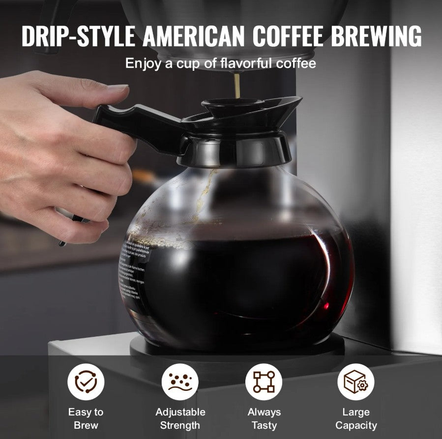 Vevor 12-Cup Commercial Drip Coffee Maker with 2 Warmers and Carafes New