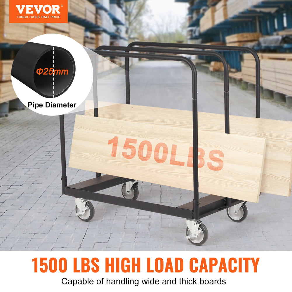 Vevor Drywall Cart Heavy-Duty Dolly with 36" x 24" Deck and 5" Swivel Wheels 1500 Lbs Capacity New