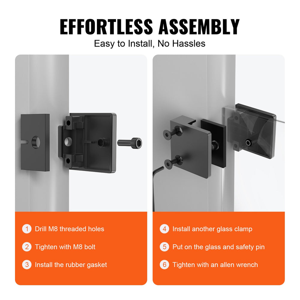 Vevor Glass Clamp 40 PCS Square Stainless Steel Railing Brackets for 0.31"-0.47" Tempered Glass Black New