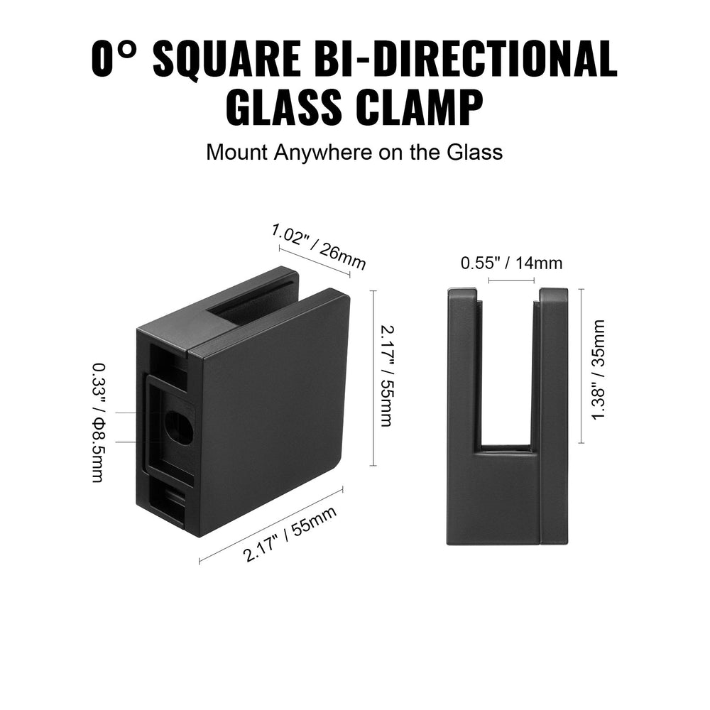 Vevor Glass Clamp 40 PCS Square Stainless Steel Railing Brackets for 0.31"-0.47" Tempered Glass Black New