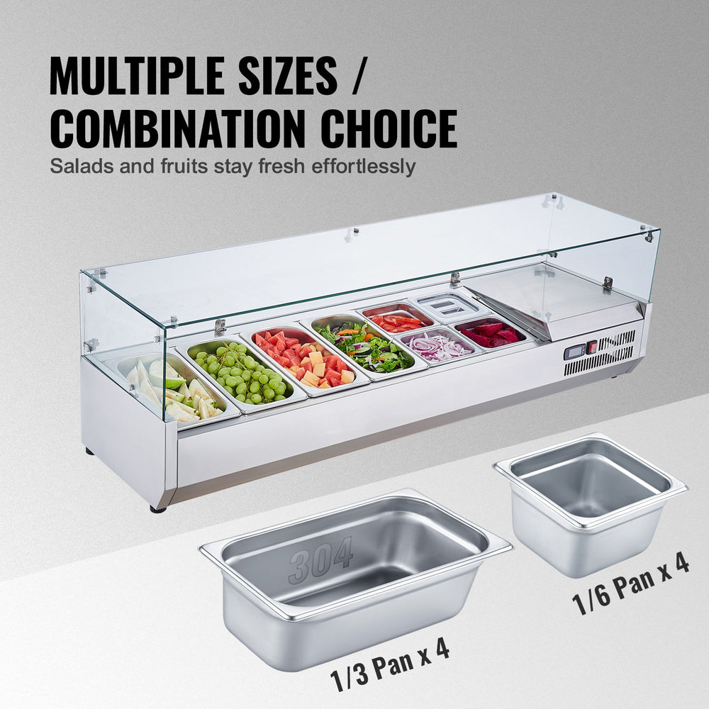 Vevor Refrigerated Condiment Prep Station 58.2" with Glass Guard 150W 4 1/3 and 4 1/6 Pans ETL Certified New