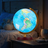 Illuminated 8-inch world globe lamp with HD map, wooden stand, and time-zone dial, perfect for learning and decoration.