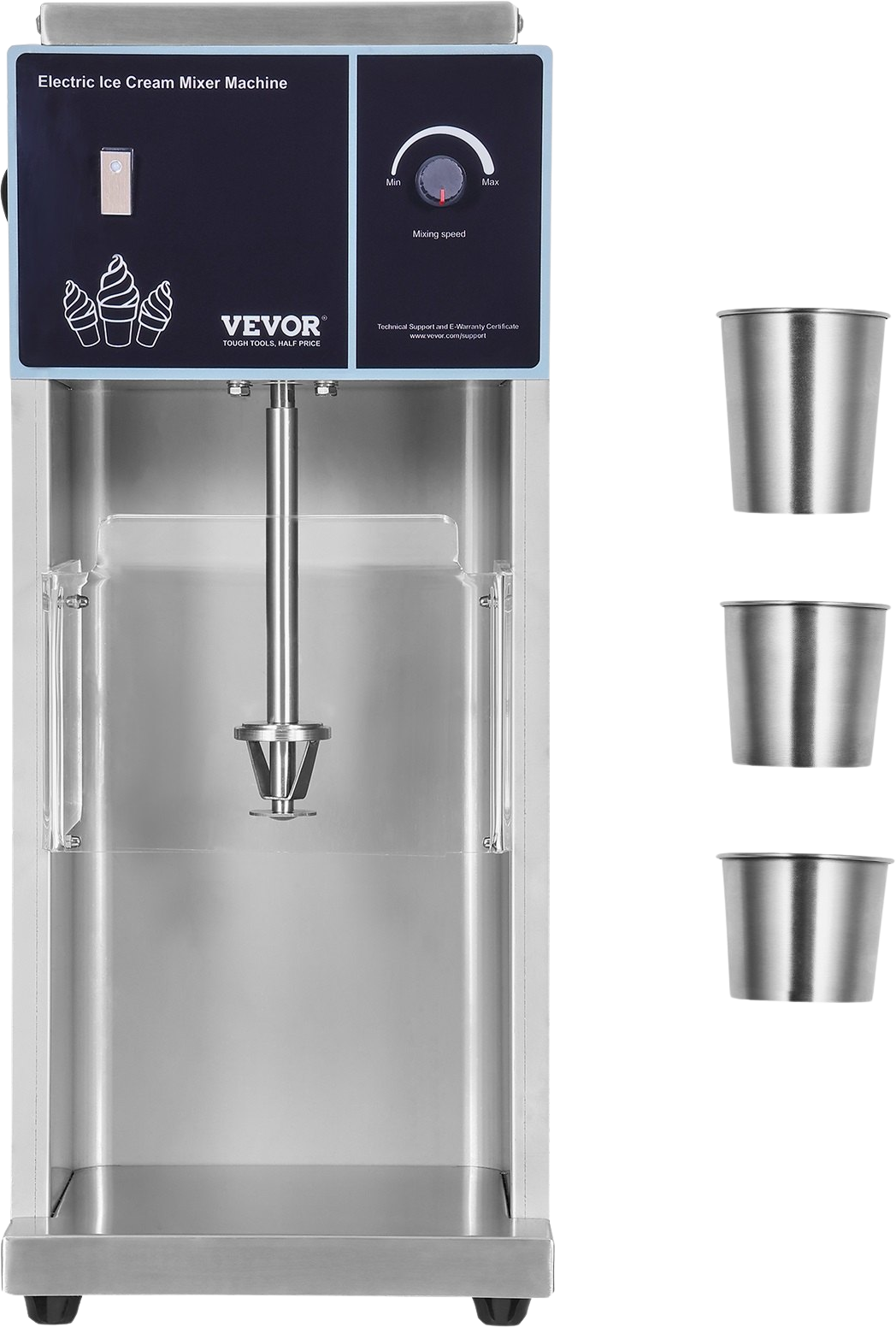 Vevor Ice Cream Blender 400W High Speed 4200 RPM Mixer Stainless Steel with 3 Cup Ring Sizes New