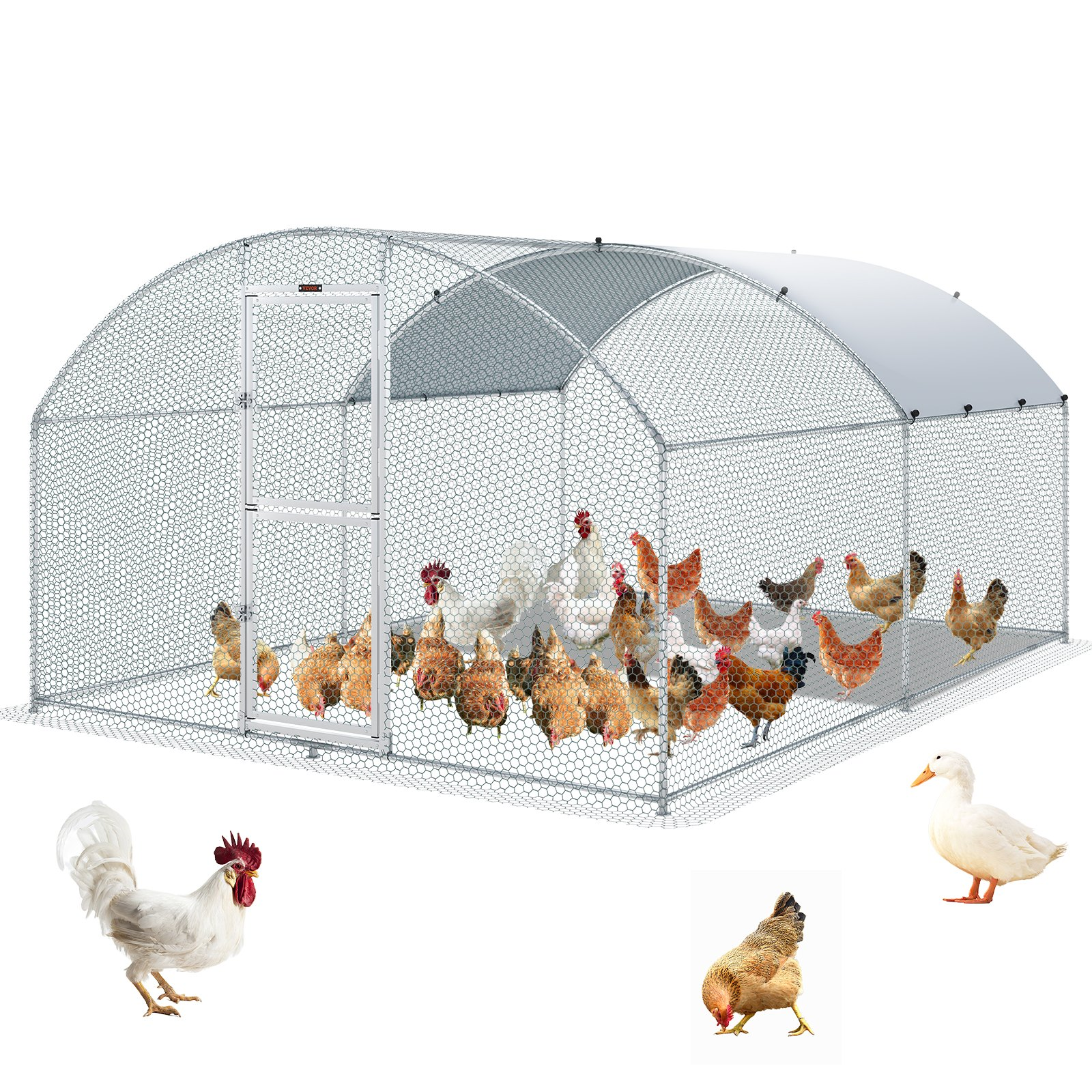 Vevor Metal Chicken Coop 13.1' x 9.8' x 6.4' Dome Walk In Run Waterproof Cover New