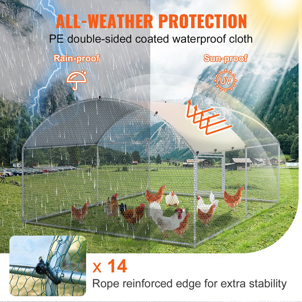 Vevor Metal Chicken Coop 13.1' x 9.8' x 6.4' Dome Walk In Run Waterproof Cover New