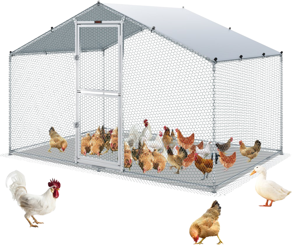 Vevor Metal Chicken Coop 6.5' x 9.8' x 6.4' Spire Walk In Run Waterproof Cover New