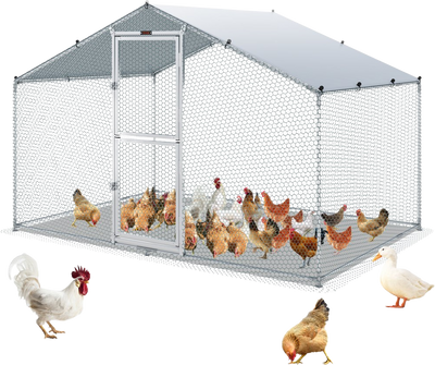 Vevor Metal Chicken Coop 6.5' x 9.8' x 6.4' Spire Walk In Run Waterproof Cover New