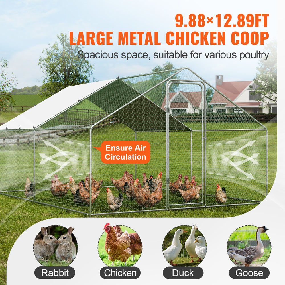 Vevor Large Metal Chicken Coop 9.8' x 12.9' x 6.5' Spire Walk In Run Waterproof Cover New