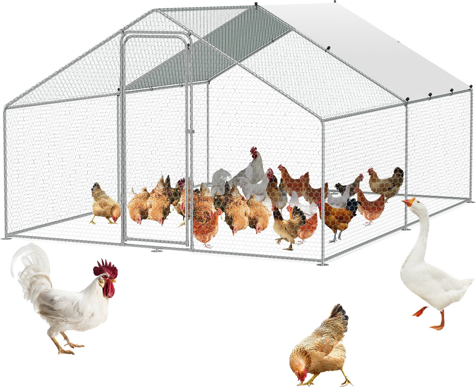 Vevor Large Metal Chicken Coop 9.8' x 12.9' x 6.5' Spire Walk In Run Waterproof Cover New