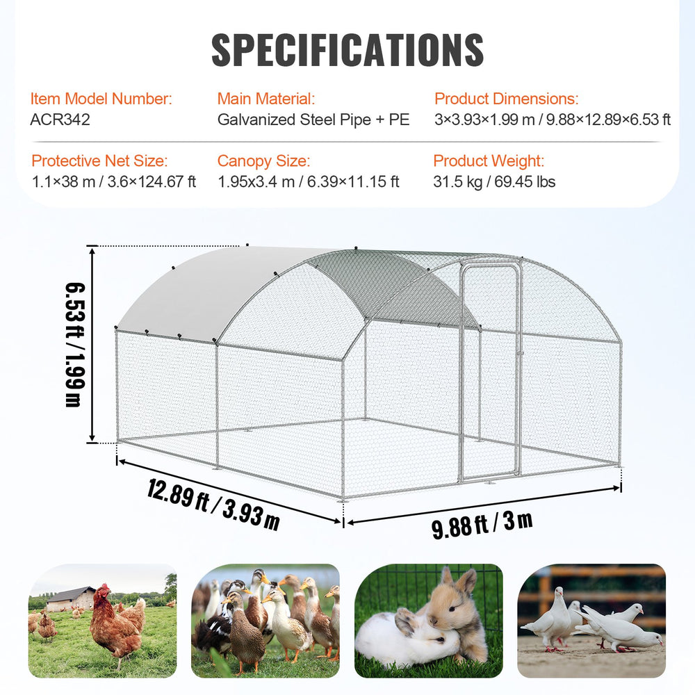 Vevor Large Metal Chicken Coop 9.8' x 12.9' x 6.5' Dome Walk In Run Waterproof Cover New