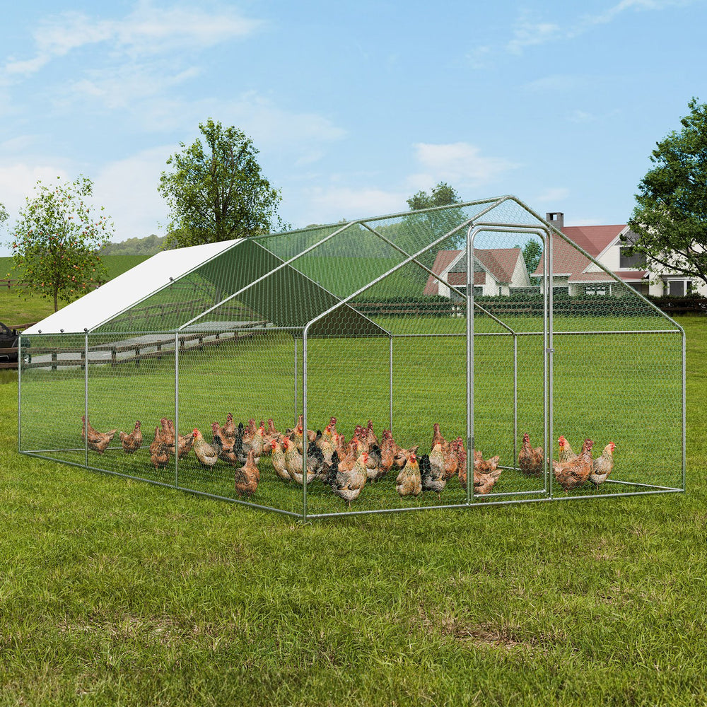 Vevor Large Metal Chicken Coop 9.8' x 19.3' x 6.5' Spire Walk In Run Waterproof Cover New