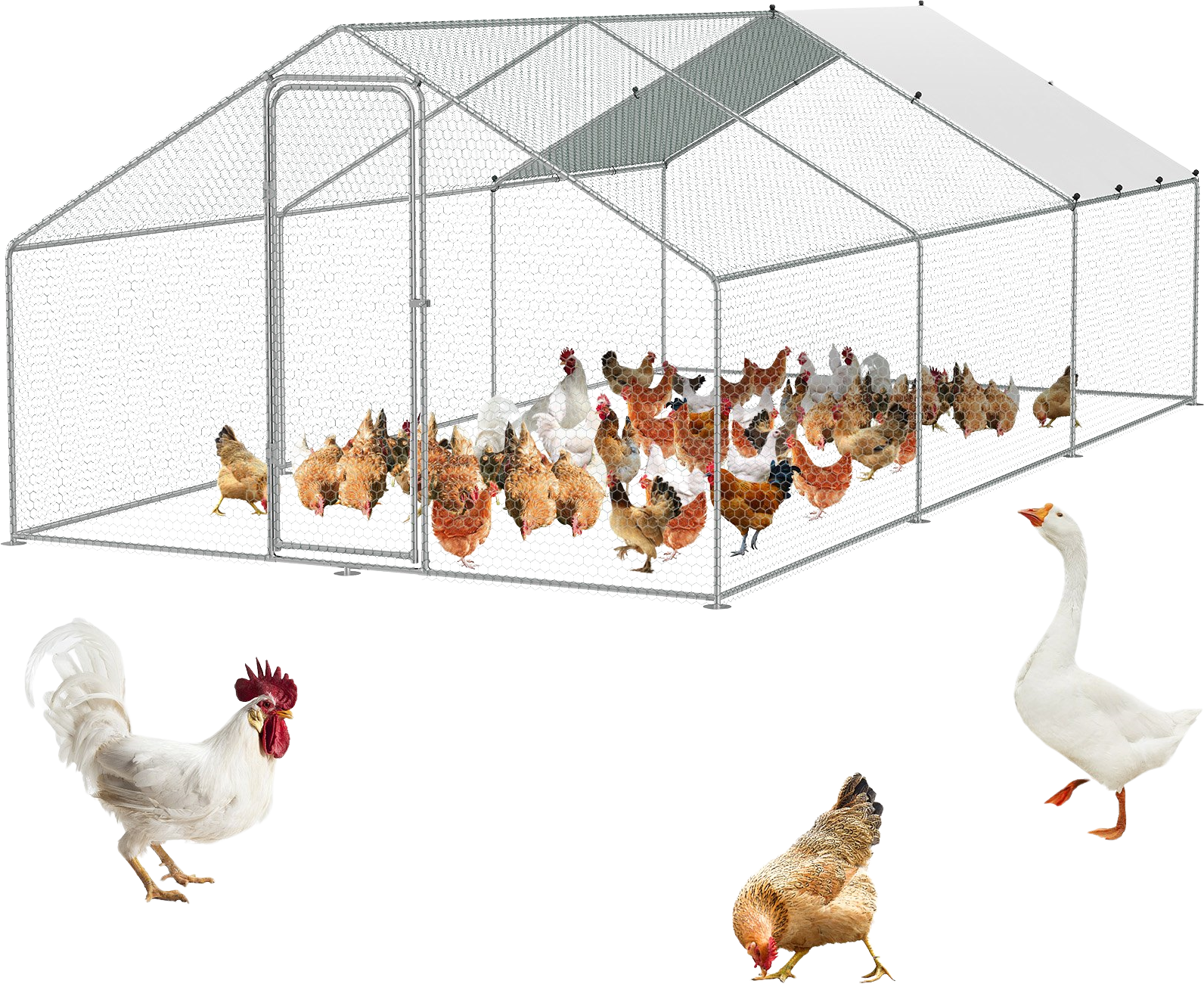 Vevor Large Metal Chicken Coop 9.8' x 19.3' x 6.5' Spire Walk In Run Waterproof Cover New