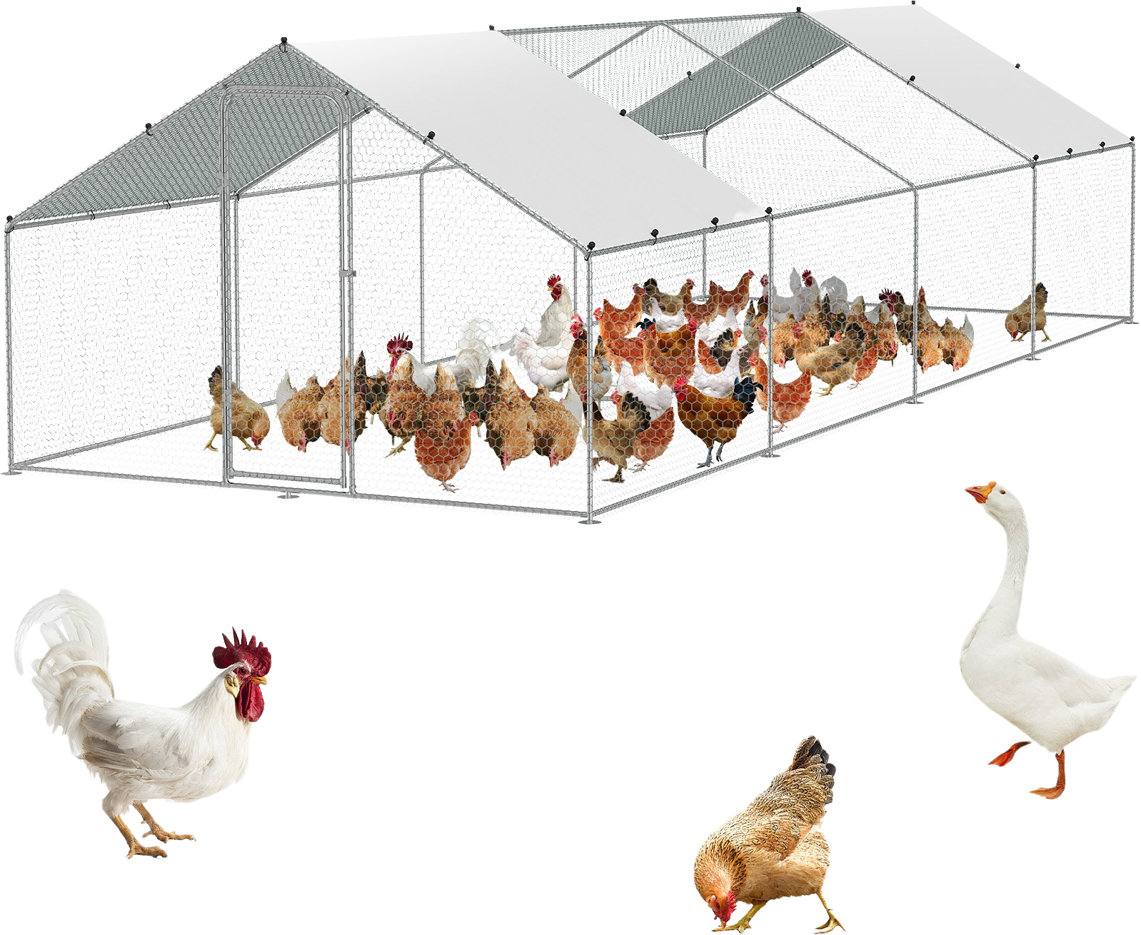 Vevor Large Metal Chicken Coop 9.8' x 25.6' x 6.5' Spire Walk In Run Waterproof Cover New