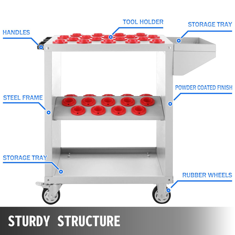 Vevor Tool Cart with 40 Taper Tool Holder 36-Capacity CNC Service Cart for CAT40/BT40 Tools with Wheels New