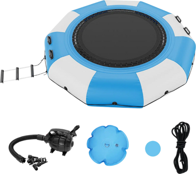 Vevor Inflatable Water Trampoline 10' Portable Swim Platform Bouncer with 3-Step Ladder New