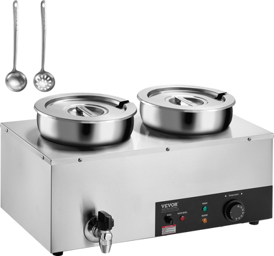Vevor Electric Soup Warmer 2 Pots 7.4 Qt Stainless Steel 1200W Bain Marie with Adjustable Temp 86~185°F New