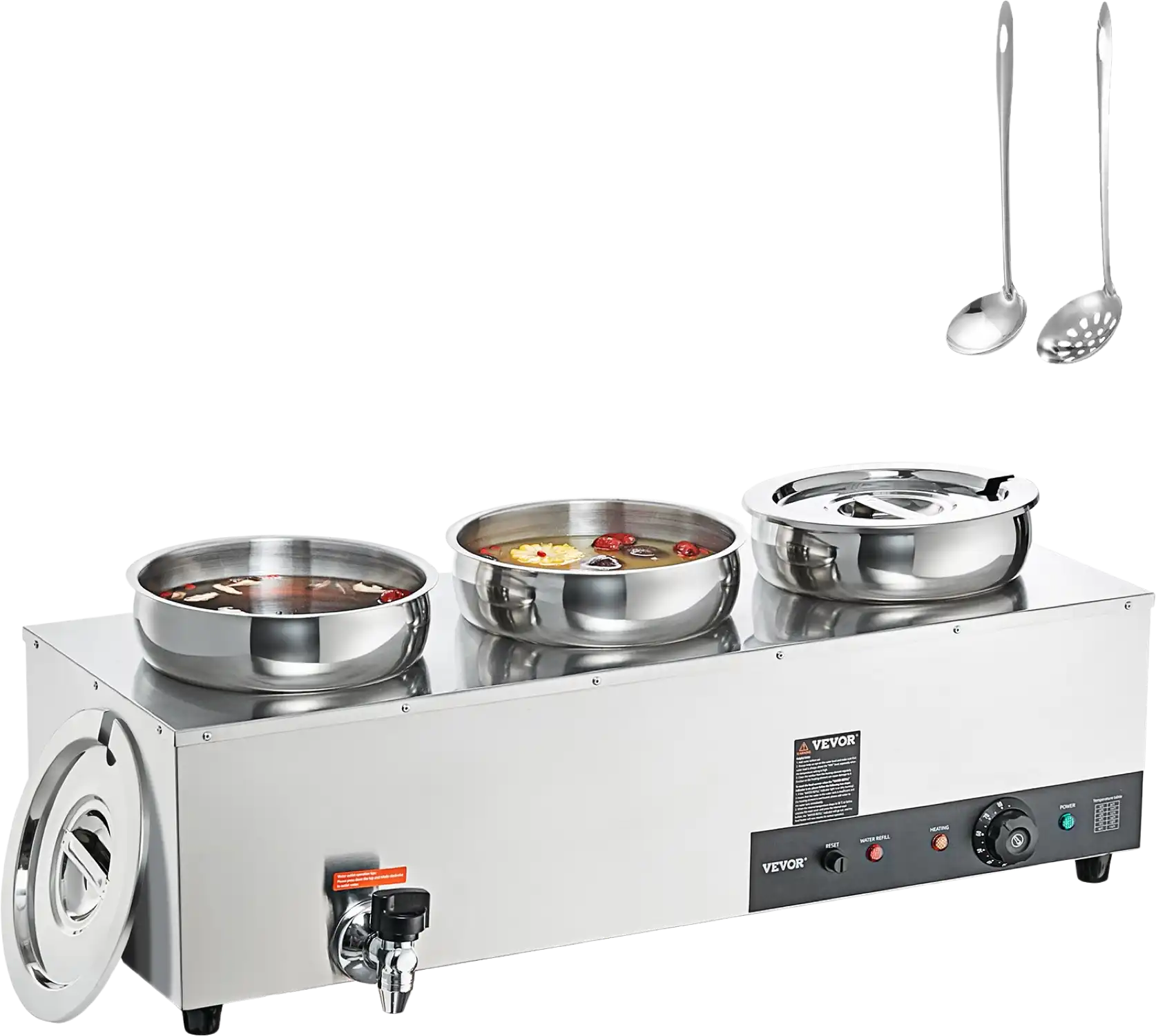 Vevor Electric Soup Warmer 3 Pot 7.4 Qt. with Lids 1200W Commercial Bain Marie with Anti-Dry Burn Stainless Steel New